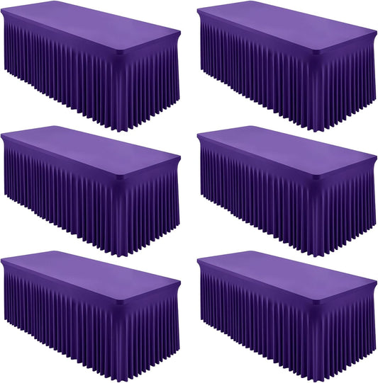 6 Packs Purple Spandex Tableclothes for 8 Foot Rectangle Table, Spandex Table Covers 8FT Stretch Table Skirts Rectangle Wrinkle Free Fitted Tablecover for Event, Wedding, Banquet & Parties
