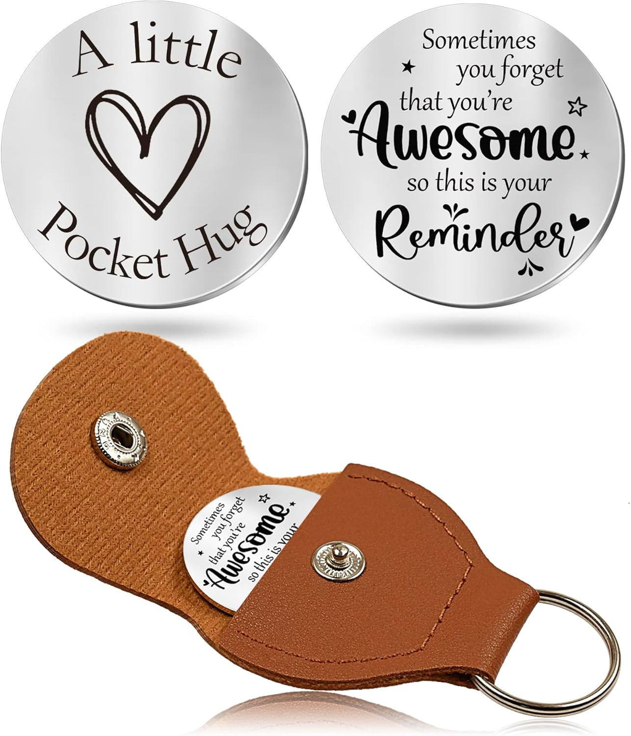 OUMILAN Pocket Hug Token Gifts for Men Boyfriend Girlfriend Inspirational Gift for Son Daughter Brother with Leather Keychain