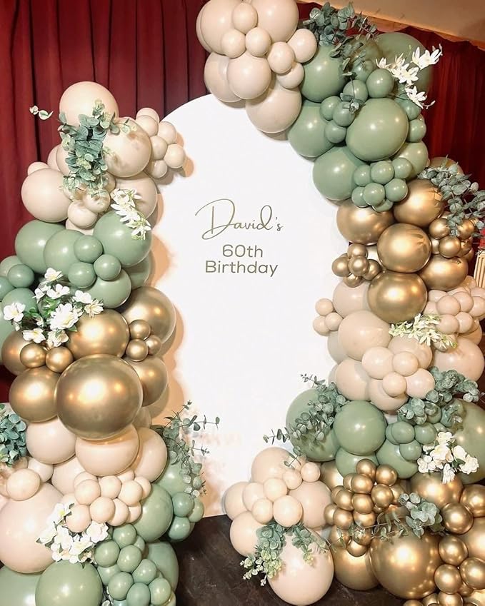 Sage Green Balloon Arch Kit, 162pcs Sage Green Sand White Gold Confetti Balloon Garland for Engagement Wedding Baby Shower Balloons Gender Reveal Birthday Party Decorations
