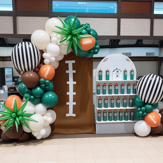 Football Balloon Arch Kit, Dark Green Brown Balloon Garland with Foil Star Striped Balloons for Football Party Decorations Touch Down First Year Down Birthday Tailgate Sport Party Game Day Decorations