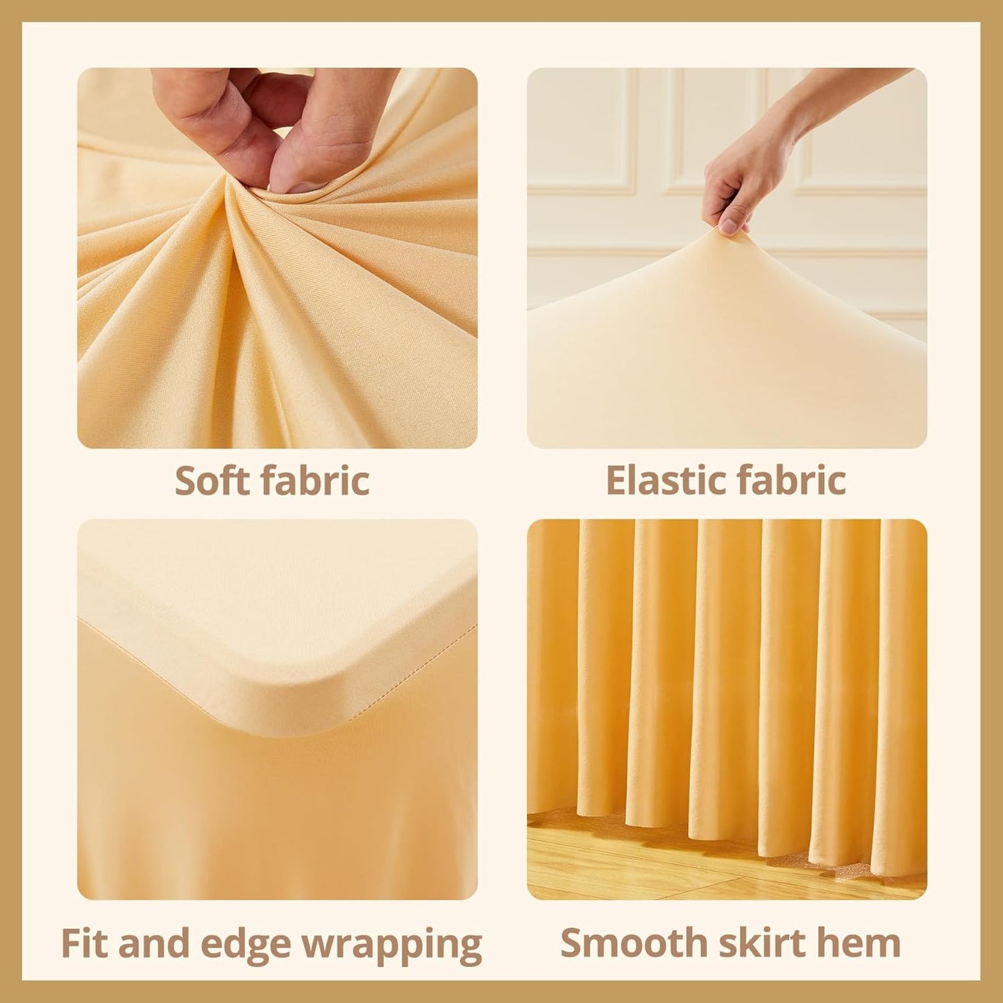 Besutolife 6 Pack Champagne Spandex Tablecloth for 6ft Rectangle Tables Fitted Table Cloth Stretch Table Covers Skirt 6ft Rectangular Tablecloths for Banquet Parties Wedding Decorations