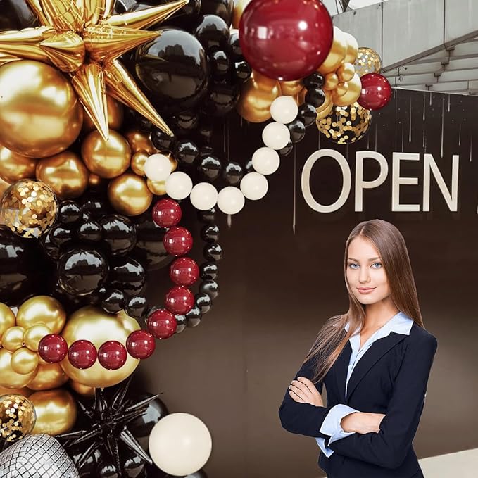 MEBAY Burgundy Black White Gold Balloon Arch Garland Kit, 147PCS Latex Balloons Different Sizes 18 12 10 5 inch for Valentines Wedding Bachelorette Birthday Mothers Day Graduation Party Decoration