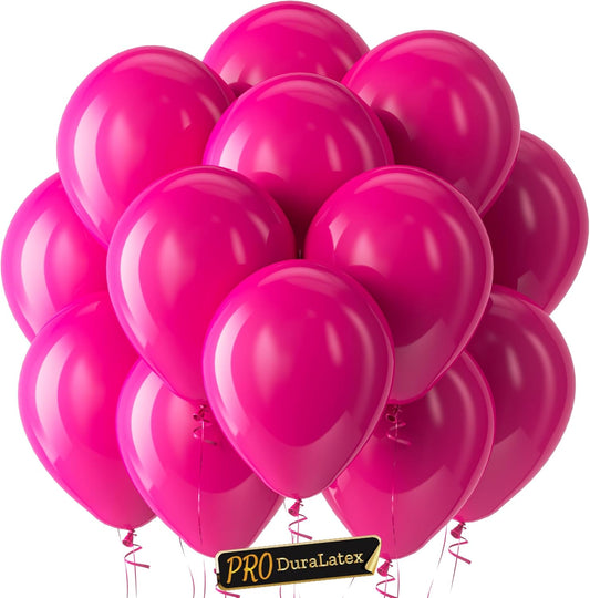 Bezente Pro Duralatex Hot Pink Balloons - 100 Pack 12 inch Extra-Thick Pink Balloons for Long-Lasting Professional Party Decorations, Large Birthday Wedding Valentine's Day Girl's Party