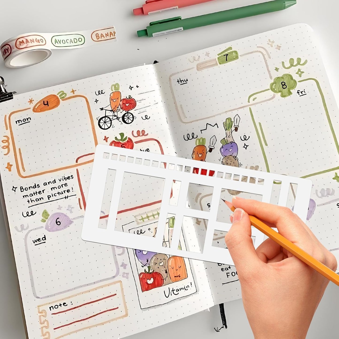 3Pcs Journal Stencil Set, Reusable Planner Stencils Templates Create Custom Weekly & Monthly Layouts for Dot Grid Journals, Enhanced Efficiency for Planning & Journaling Enthusiasts