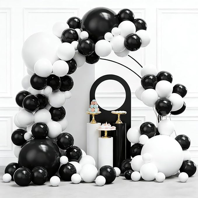 YMSZ Black and White Balloons Garland Arch Kit, 134pcs White Balloon and Black Balloons for Birthday Anniversary Wedding Engagement Graduation Party Decorations