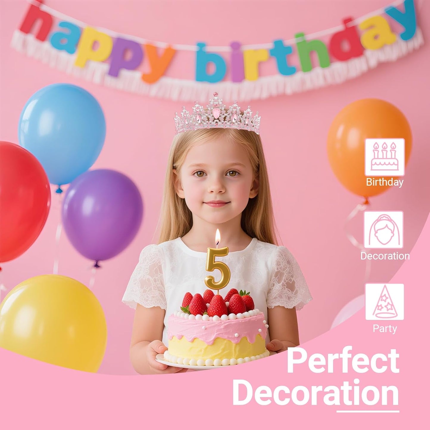Birthday Tiara and Crown with Sash, Birthday Tiara for Women Party (Pink)