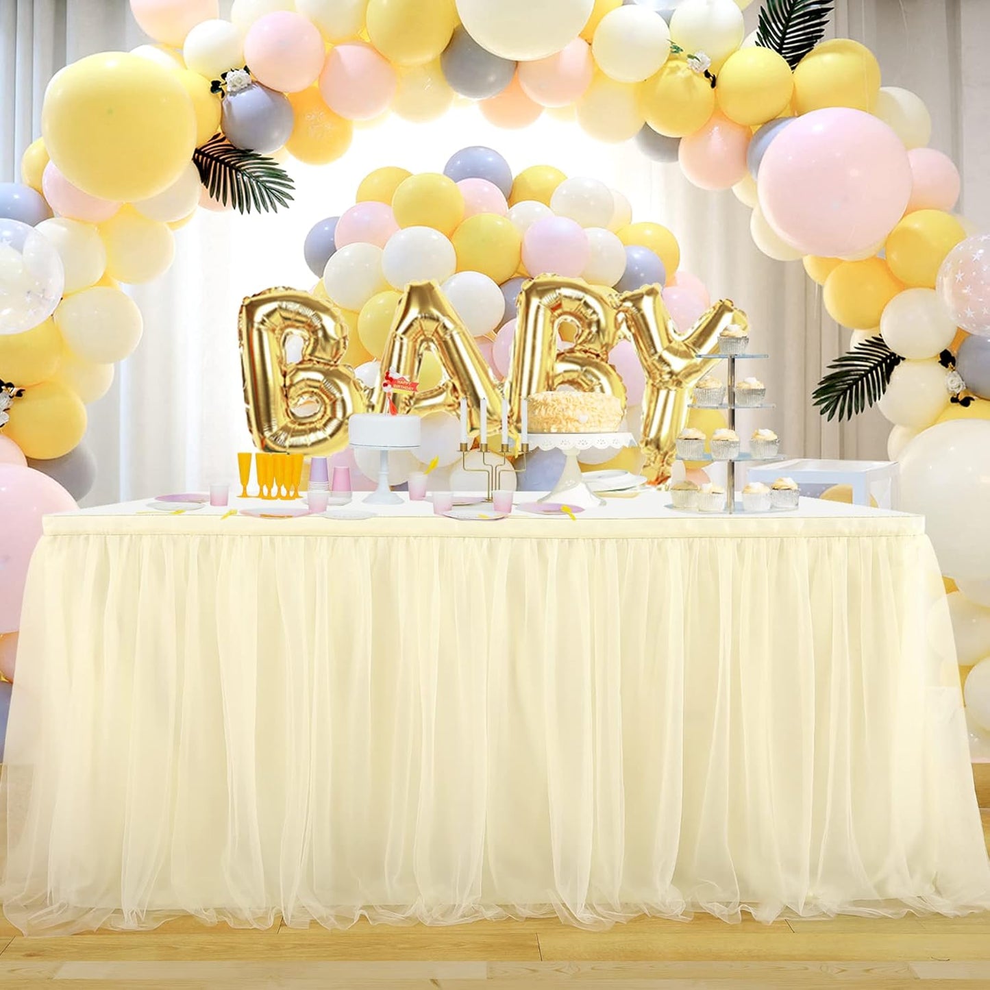 Ivory Tulle Table Skirts for Wedding 6ft Tutu Table Skirt Ivory Table Cloth for Bridal Shower Birthday Party Baby Shower Wedding Gender Reveal Banquet Table Decorations