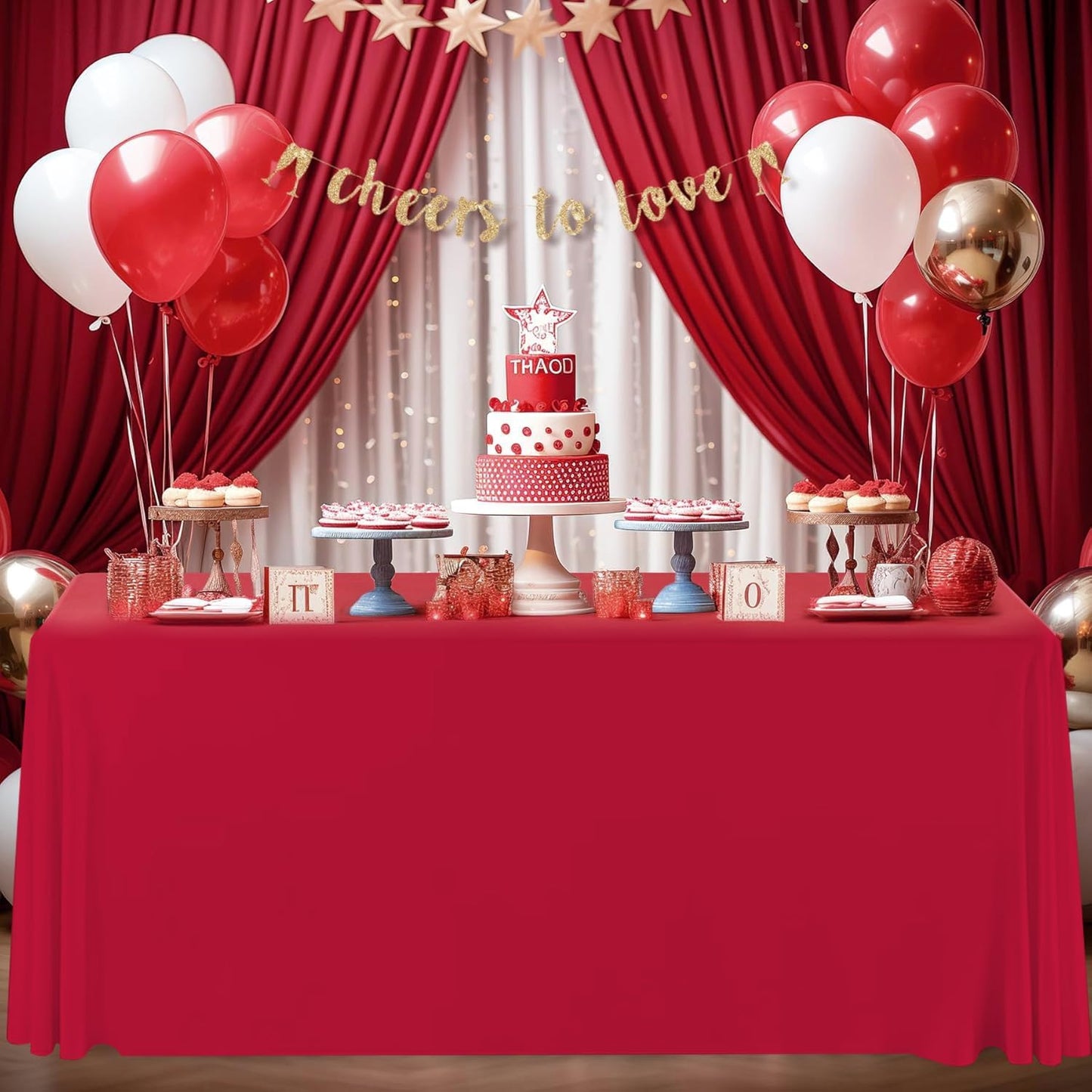 HAORUI Open Back Table Skirts, 4Pack Rectangle Wrinkle Resistant Table Clothes, Ruffles Elastic Table Cover for Banquets, Weddings, Parties (6ft Red)