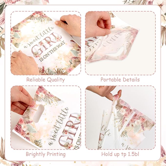 Serencatcher 30pcs Boho Floral Baby Shower Party Favor a Sweet Little Girl Is On The Way Baby Shower Floral Gift Goodie Bags for Boho It’s a Girl Party Supplies Favors