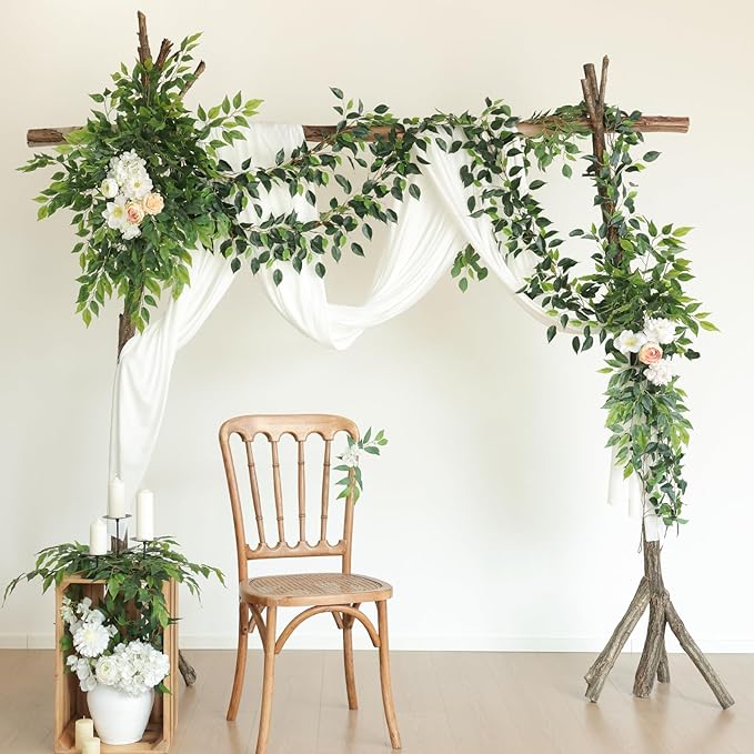 mizii 5 Packs 390" Artificial Vines Ficus Garland Fake Vine Silk Green Leaves Faux Plants Greenery Decoration for Bedroom Room Wall Party Table Centerpieces Wedding Arch Decor