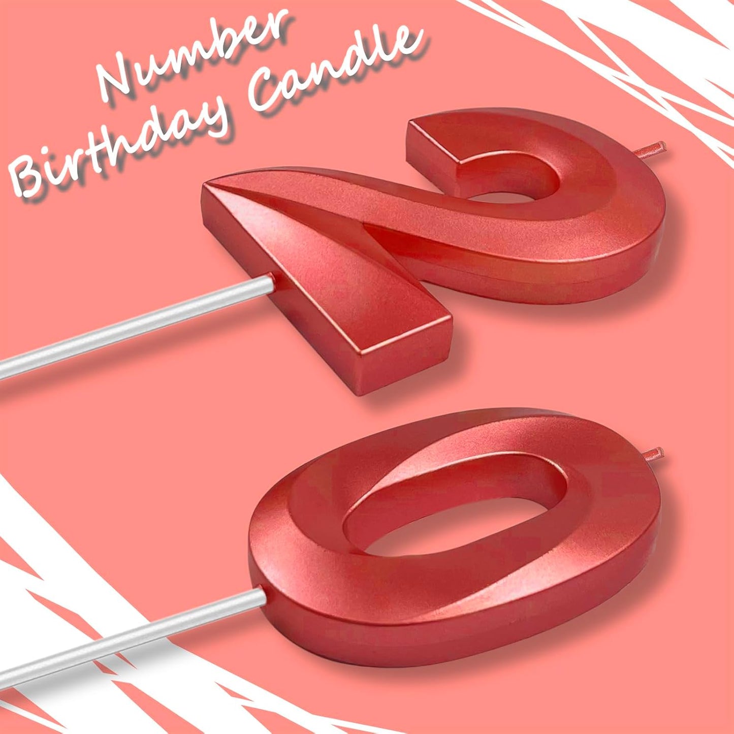 Red Number 20 Candles, 3D Diamond 2.76 Inch Cake Topper Birthday Candles for Wedding Anniversary Cake Decorations, Happy Birthday Party Decorations