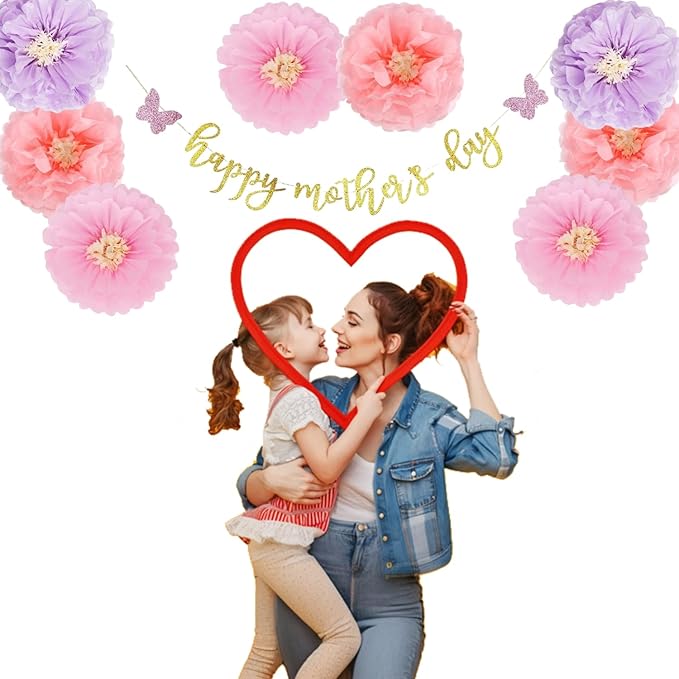 Mother’s Day Party Balloons Kit Decorations 16 inch Foil Balloon Set Happy Mother's Day Best Mom Balloon Set Decoration for Mother's Day (purple flower Banner set)