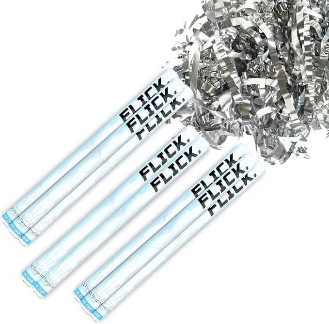 Ultimate Confetti - 8 Pack Silver Metallic Foil Streamers Confetti Wands - Handheld 14" Mylar Shinny Streamer Flick Sticks For Wedding, Birthday, Parties & Live Events - 2 Handfuls, 1.5 oz Each Stick