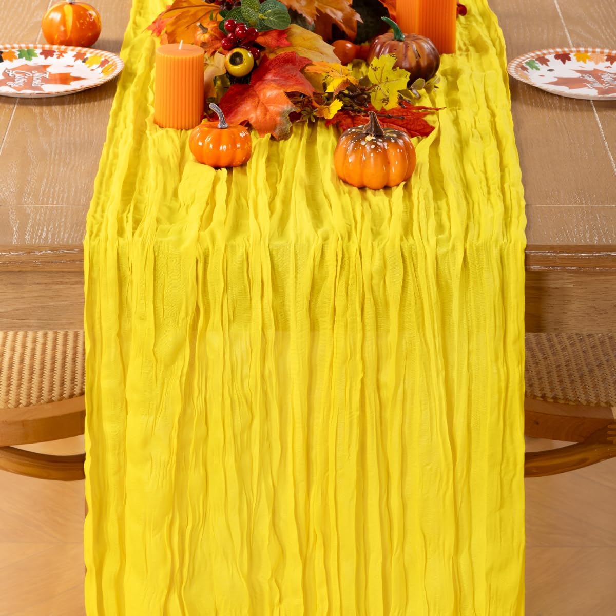 MLMC Yellow Table Runner 10ft Rustic Fall Cheesecloth Table Runner Gauze Cheese Cloth Centerpiece Decororations 35x120 Inches for Wedding Baby Shower Outdoor Picninc Decor