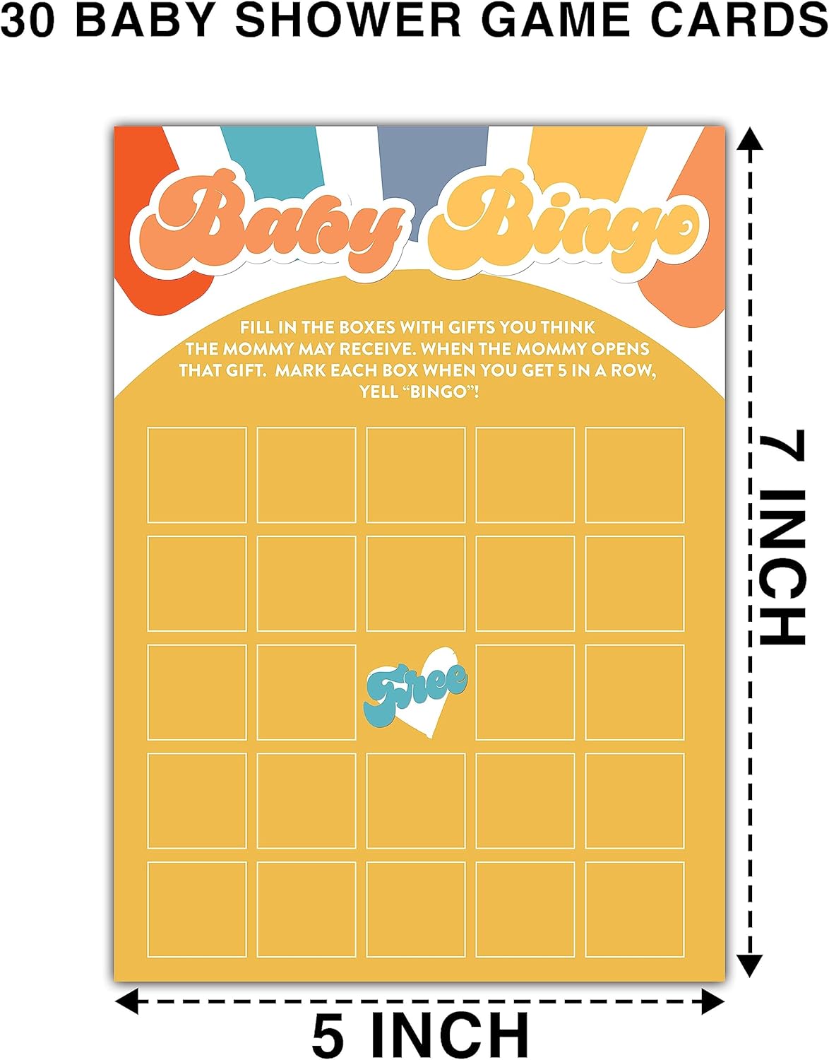 YSTEP Boho Sunshine Baby Shower Games for Boy, 30 Baby Bingo Fill-in Game Cards, Gender Reveal Party Supplies Favors (5"x7") -A04