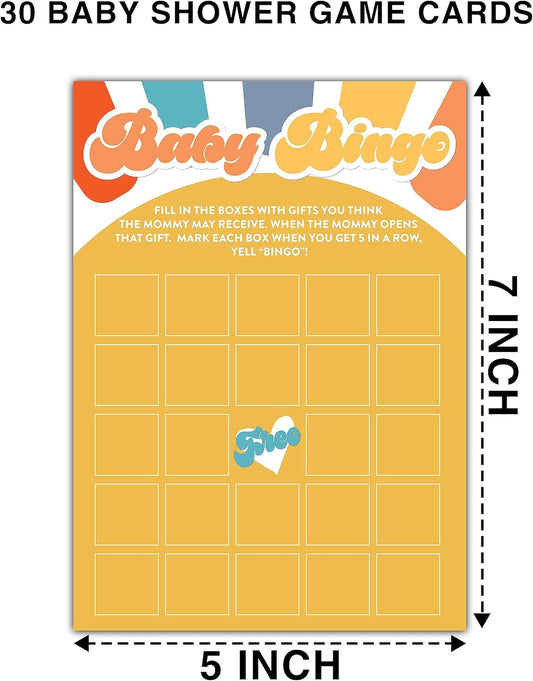 YSTEP Boho Sunshine Baby Shower Games for Boy, 30 Baby Bingo Fill-in Game Cards, Gender Reveal Party Supplies Favors (5"x7") -A04