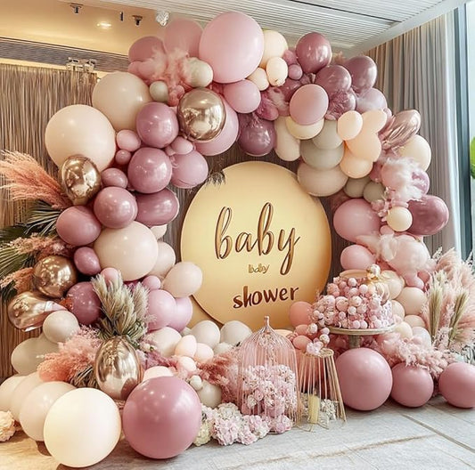 Dusty Pink Rose Balloon Garland Double Stuffed Mauve Light Pink Latex Blush Nude Beige Champagne Gold Balloon Arch Kit for Boho Birthday Baby Bridal Shower Neutral Wedding Party Decor