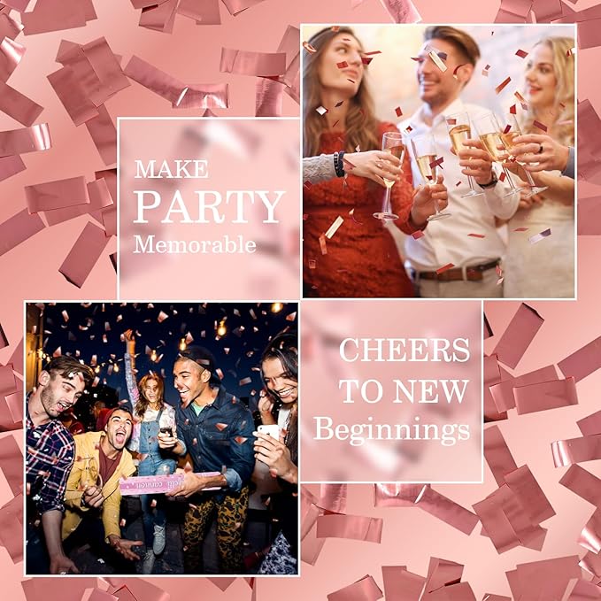 Confetti Cannon Rose Gold Confetti Poppers 12 Pack Confetti Party Cannon Bulk Pink Foil Party Poppers Shooters Mylar Popper for Wedding,Birthday,Graduations,New Year Celebration