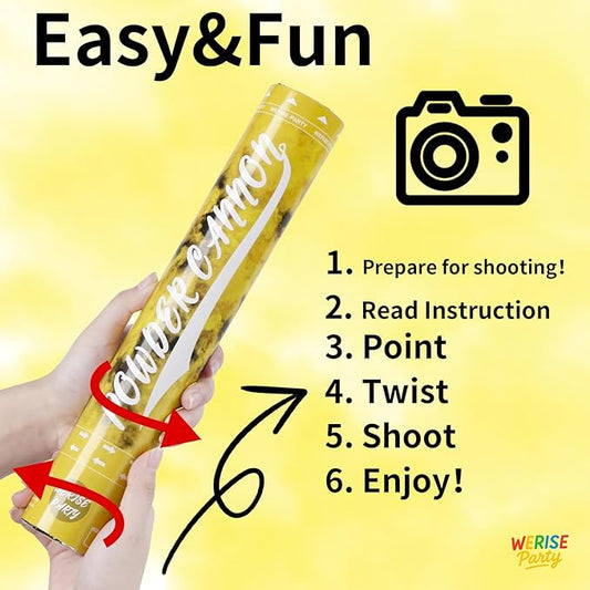 Yellow Powder Cannon Poppers, WERISE Party Biodegradable Smoke Poppers Cannon 12 Inch Powder Poppers for Birthday Wedding Graduation Party and Celebrations 2 Pack