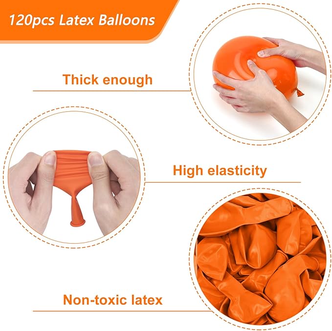 RUBFAC 120pcs Balloons for Birthday Baby Shower Graduation Anniversary Wedding Party Supplies Garland Arch Decoration,12 Inches,Orange
