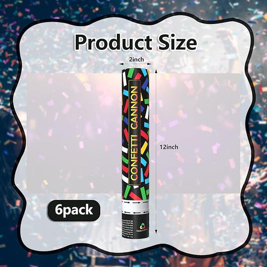 6 Pack Colorful Confetti Poppers, 12 Inch Biodegradable Confetti Cannon Party Poppers Shooters for Birthday, Wedding, Graduation, Anniversary, Parties