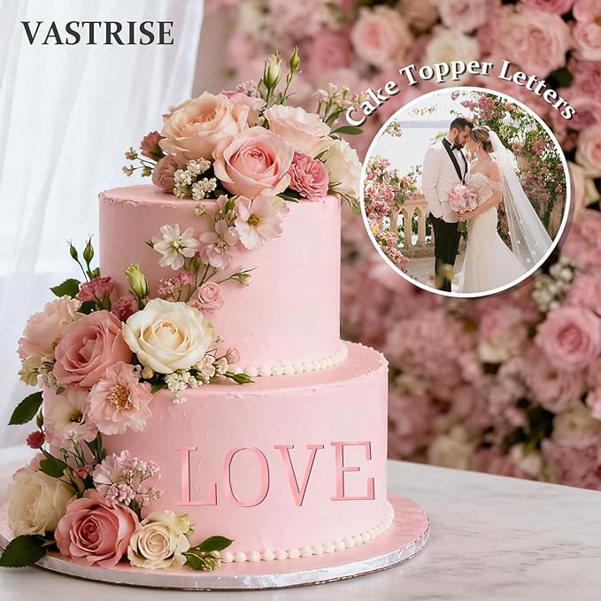 74 PCS Custom Cake Topper Name Pink Rose Gold Acrylic Letters DIY Personalized A-Z & 0-9 Number Alphabet Cake Decoration For Wedding Anniversary Baby Shower Party Birthday Supplies