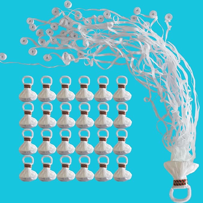 Streamer Poppers 12 Pack White, Confetti Streamers No Mess Party Poppers, Hand Thrown Streamers for Weddings Birthdays Events, Quiet Easy Cleanup (White, 12Pack)