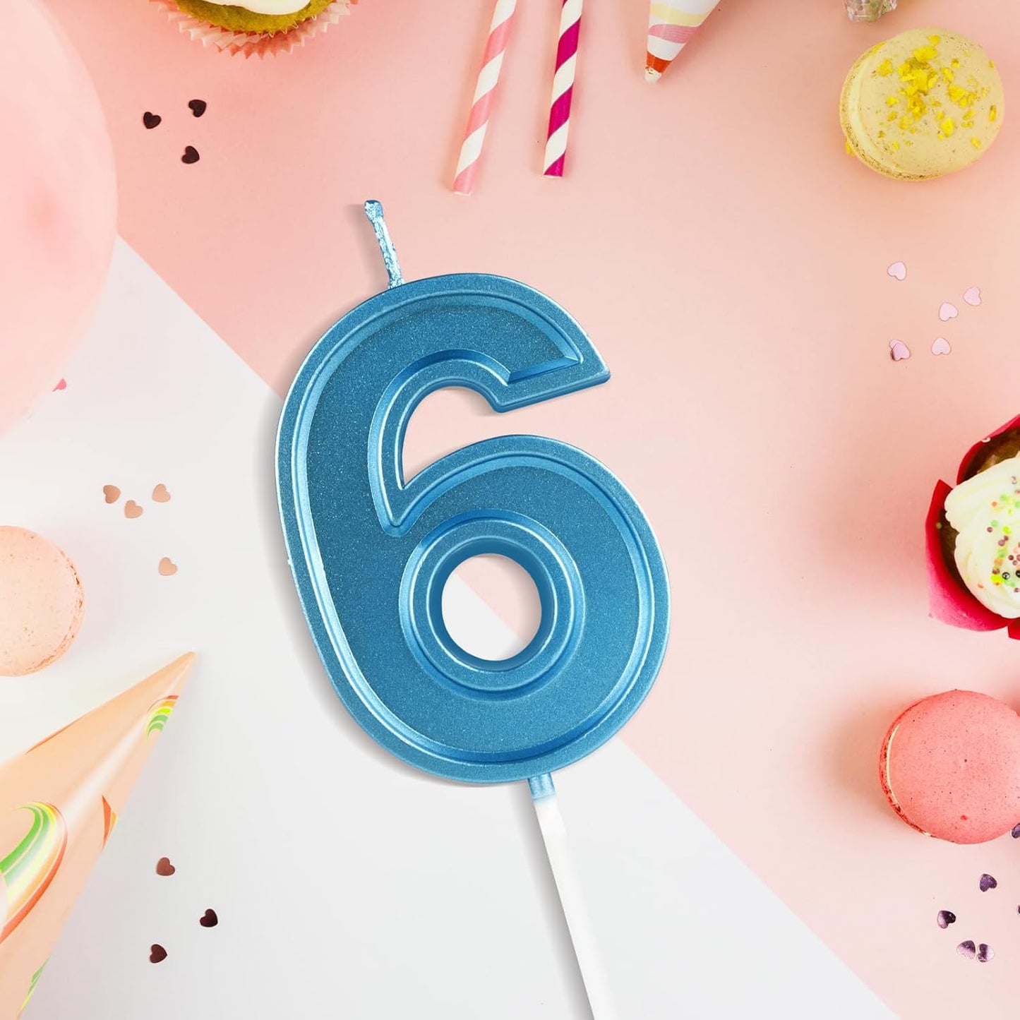 BEAN LIEVE Blue Birthday Candles Number 6, Blue Number Candles, Cake Number Candles for Birthday Parties and Wedding Anniversary Celebrations