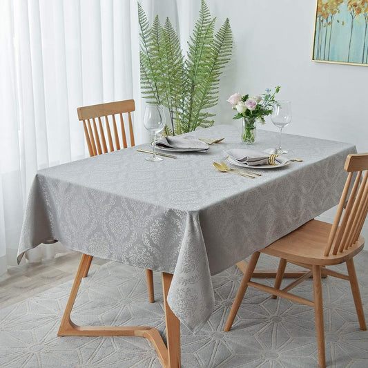maxmill Square Tablecloth Damask Design Water Resistance Antiwrinkle Heavy Weight Soft Table Cloth for Buffet Banquet Parties Event Holiday Dinner Square 52 x 52 Inch Light Grey