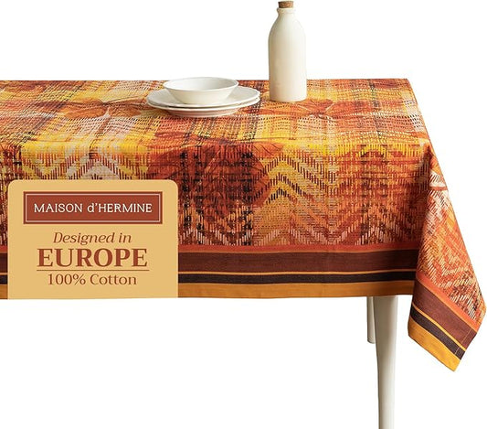 Maison d' Hermine Table Cloth Rectangle Table 100% Cotton 54 x 72 Inches Fall Tablecloth Reusable Everyday Use for Thanksgiving Christmas Decorations Dining Farmhouse Party (Thanksgiving Tartan)