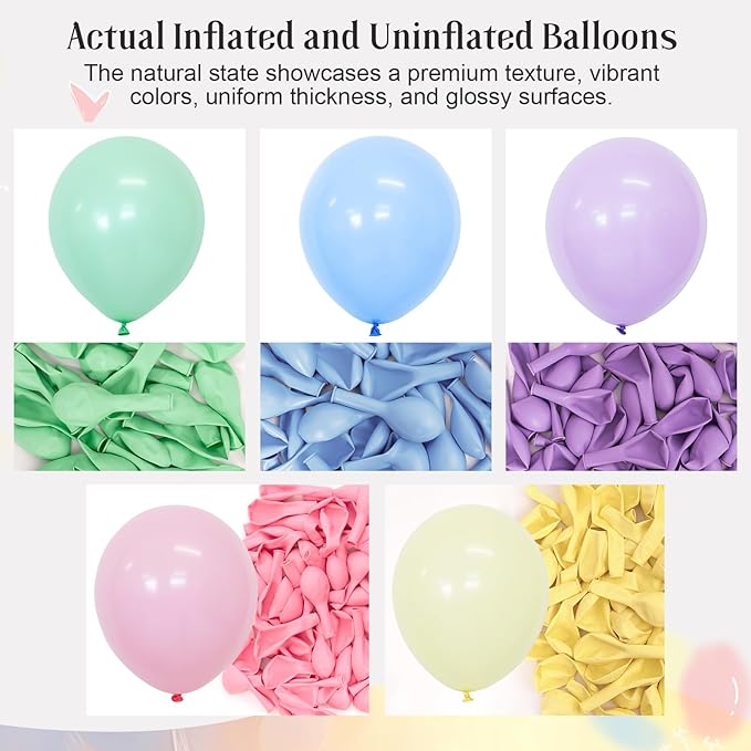 Pastel Balloons 60 Pcs 12 Inch Pastel Rainbow Multicolor Macaron Balloons for Girls Boys Birthday Party Baby Shower Gender Reveal Easter Decorations
