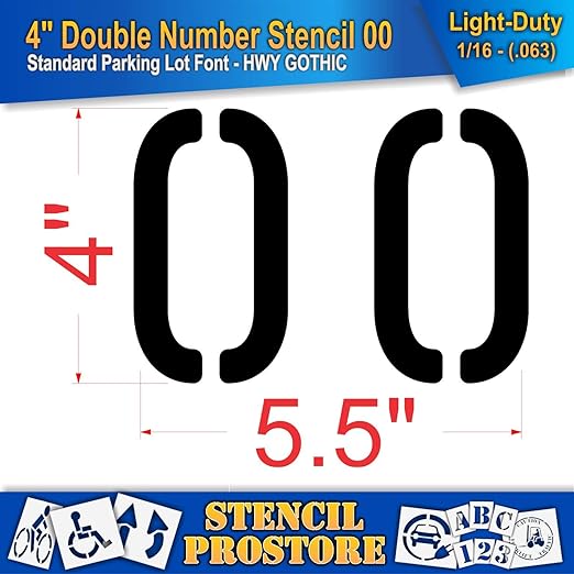 Pavement, Curb, and WheelStop Stencils - 4 inch Double Number Stencil - (00) - 4" x 5.5" x 1/16" (63 mil) - Light-Duty