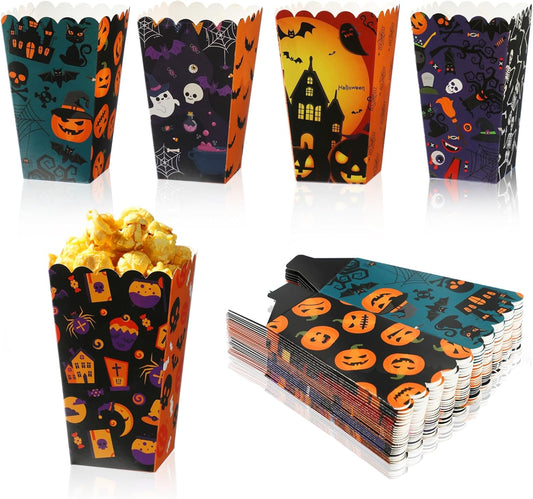 50 Packs Halloween Popcorn Boxes - Small Pop Corn Bags for Halloween Elements, Candies Snack Containers for Party Decoration, Cardboard Popcorn Holders for Carnival Night