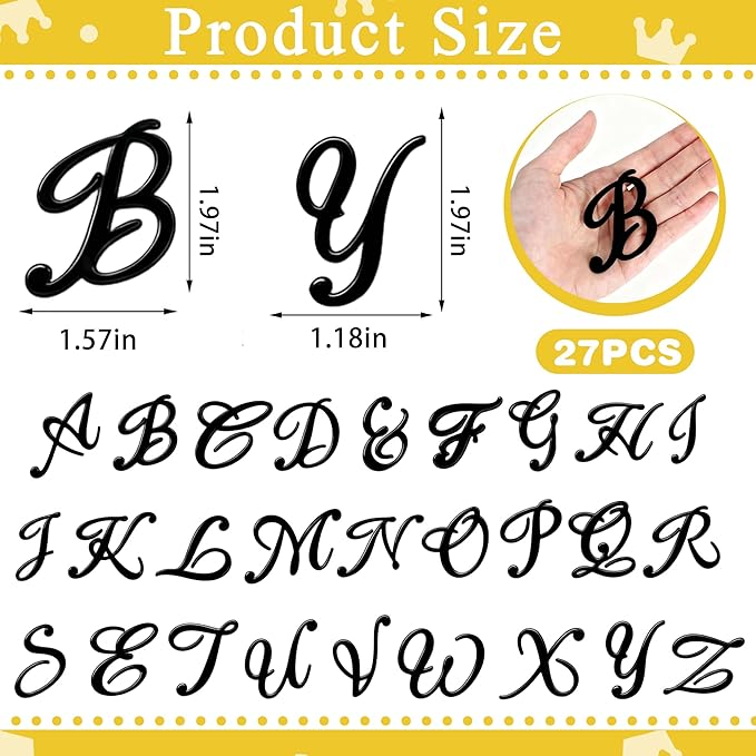 Black Acrylic Alphabet Cake Topper - DIY Personalized Name Cake Decorations with A-Z Letter Set for Custom Wedding Decoration, Baby Birthday Party Supplies