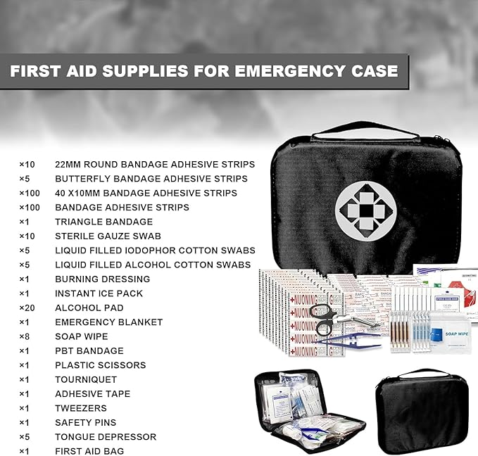 300Piece Travel First Aid Emergency Kit Home Essentials Hiking Survival Essential Kit for Outdoor Adventure Camping Backpack, Black 1st Aid