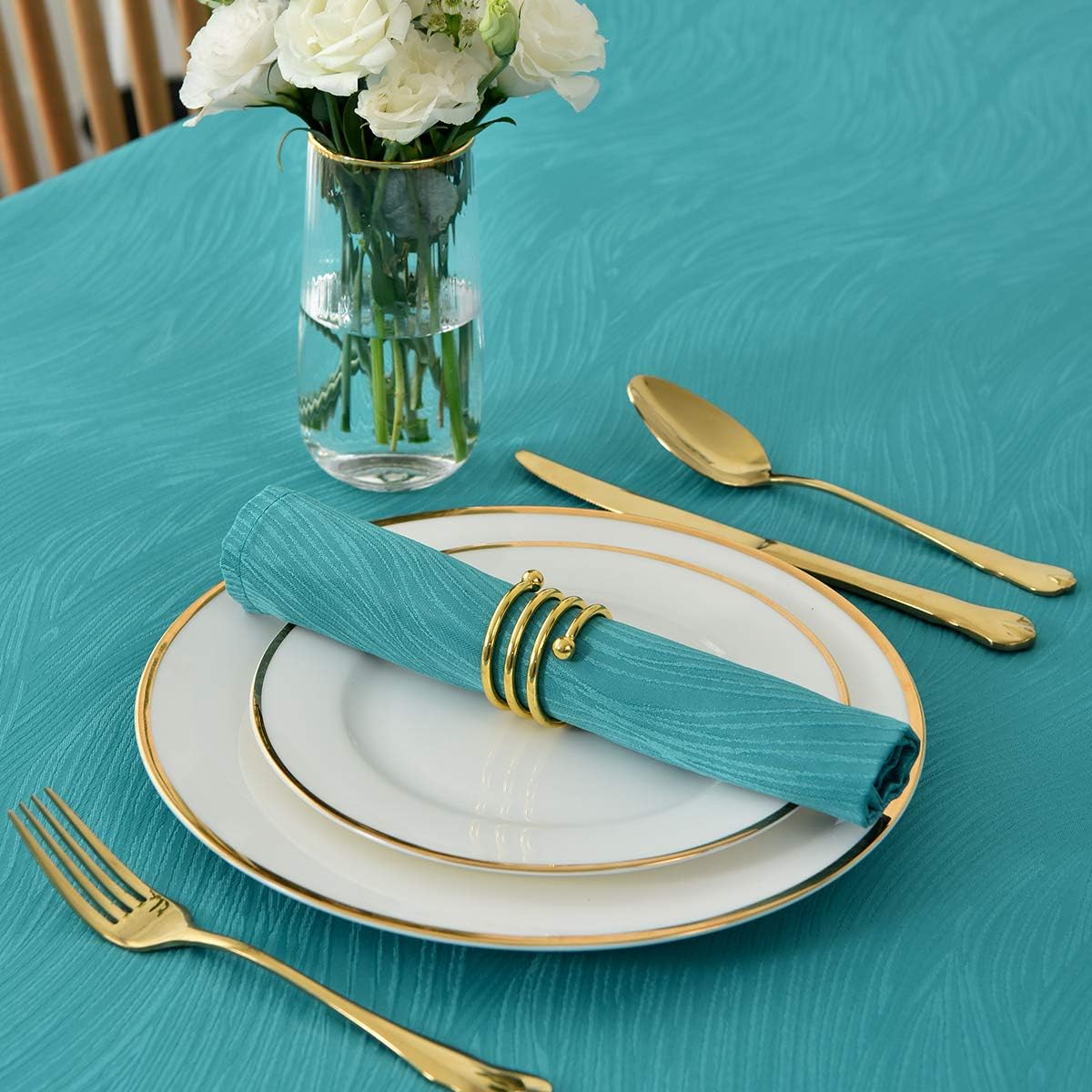 maxmill Jacquard Cloth Napkin 20 x 20 Inch Swirl Design Solid Washable Polyester Dinner Napkins Set of 4 with Hemmed Edges for Family Holiday Dinners Weddings Parties and Banquets Teal