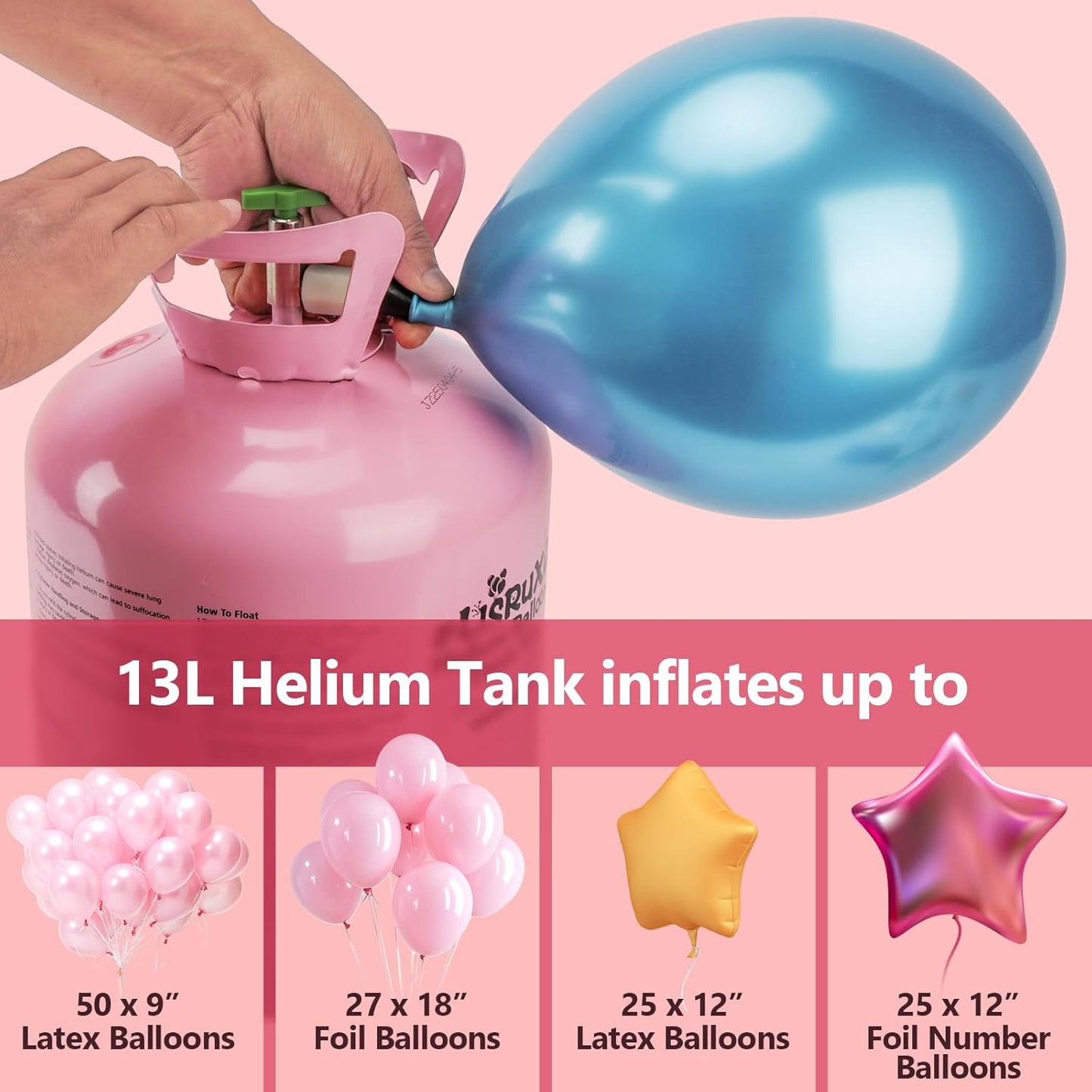 Helium Tank For Balloons At Home,13L Helium Tank Up To 50 Latex Balloons,50 Latex Balloons And Ribbons Included