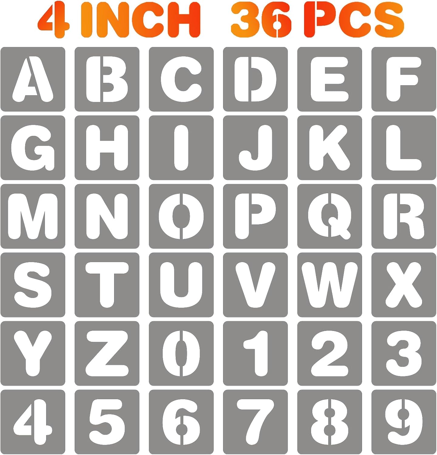 BAMIDELE 4 Inch Letter and Number Stencils, 36 Pcs Reusable Plastic Alphabet Spray Paint Stencils for Painting on Wood, Wall, Fabric, Rock, Chalkboard, Door Porch, Signage, DIY Craft Decoration