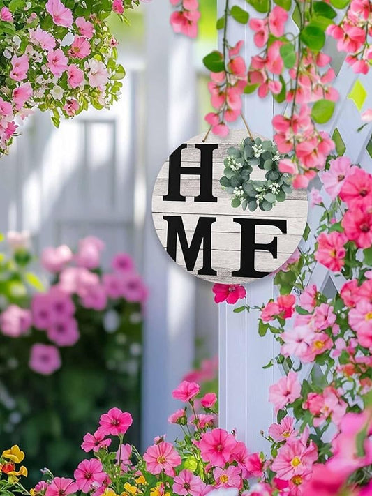 Eucalyptus Leaves Welcome Sign for Front Door, Home Garland Vintage Wood Grain Round Wooden Hanging Sign Housewarming Gift for Home Outdoor Indoor, Front Porch Decor 12inch