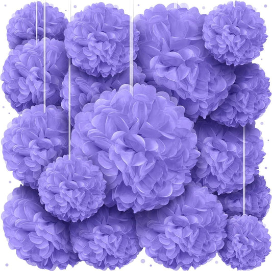 Purple Tissue Paper Pom Poms - Purple Party Decorations for Birthdays, Weddings, Baby Showers and Special Occasions by Avoseta (16 Piece Set, Assorted Sizes)