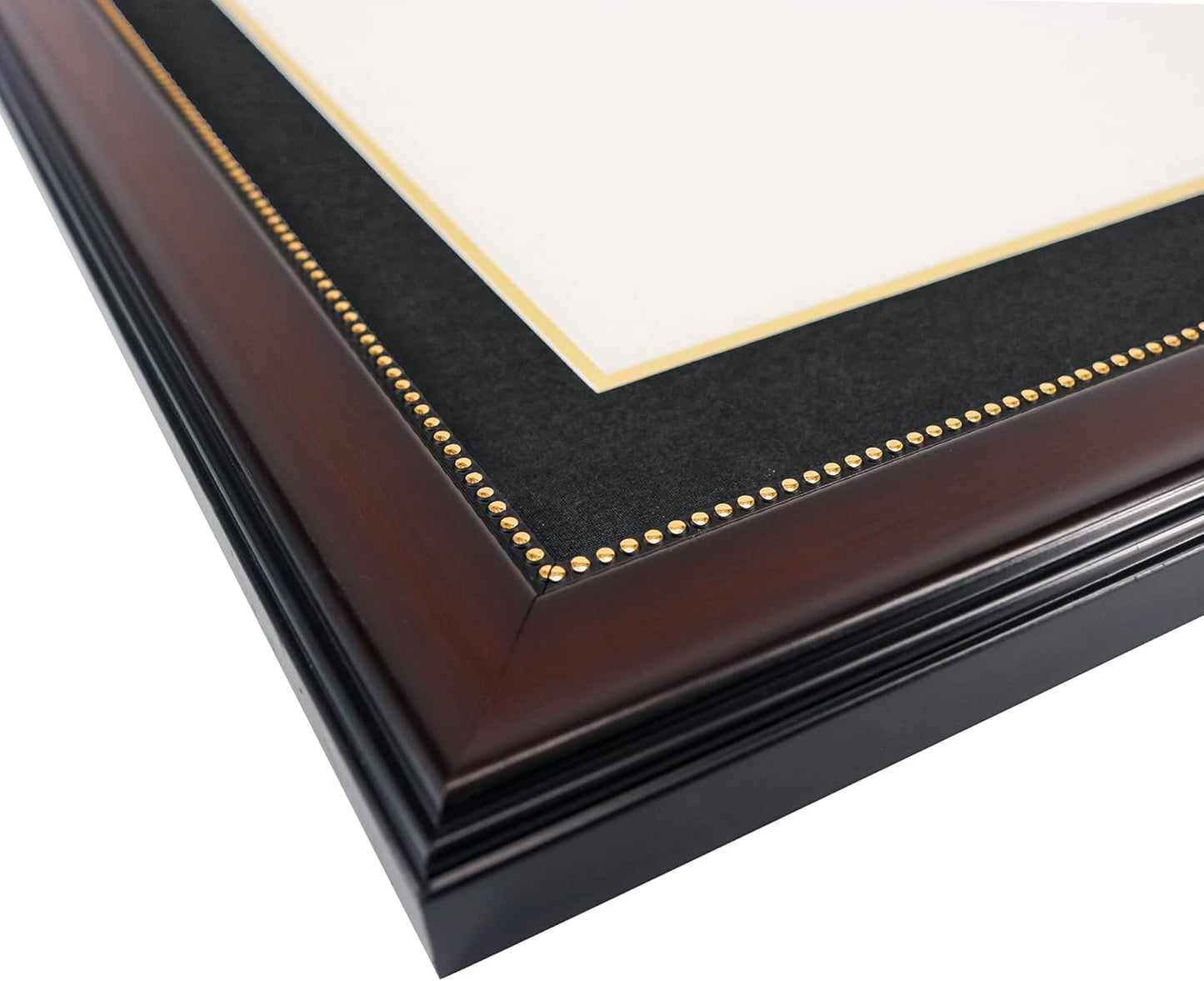 GraduationMall 11x22 Mahogany Diploma Frame with Tassel Holder and Picture for 8.5x11 Certificate 5x7 Photo,Real Glass,Black over Gold Mat