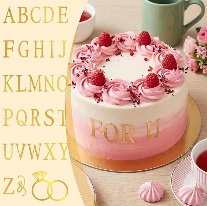 Wedding Cake Toppers Diamond Ring Personalized Cake Topper with 26 Letter Bride and Groom Initial Sign Custom Cakes Topper Wedding Toppers for Cakes - Gold Acrylic