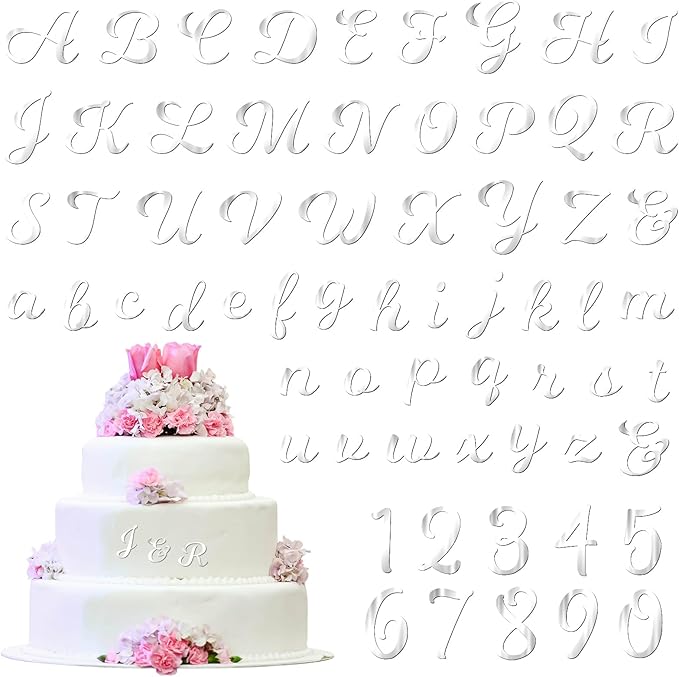 64 Pcs Silver Acrylic Cake Toppers Letters and Numbers, Mirror A-Z Alphabet & 0-9 Numbers for Personalized Cake Decorations, Birthday Wedding Baby Shower Party Picks
