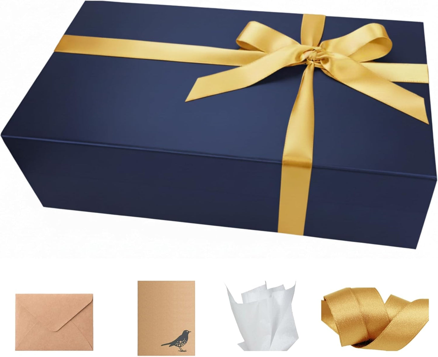 CECOBOX - Gift Boxes with Lids for Presents 13"x8.5"x4" - Matte, Collapsible Magnetic Closure Gift Box - Groomsmen & Bridesmaid Proposal Boxes, Wedding, PR, Birthdays, Holidays (Navy)
