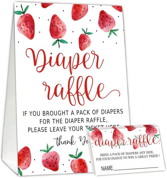 Berry sweet Diaper Raffle Tickets for Baby Shower Game, 1 Standing Sign(5 * 7 Inch) & 50 Guessing Cards for Baby Shower Party Decoration