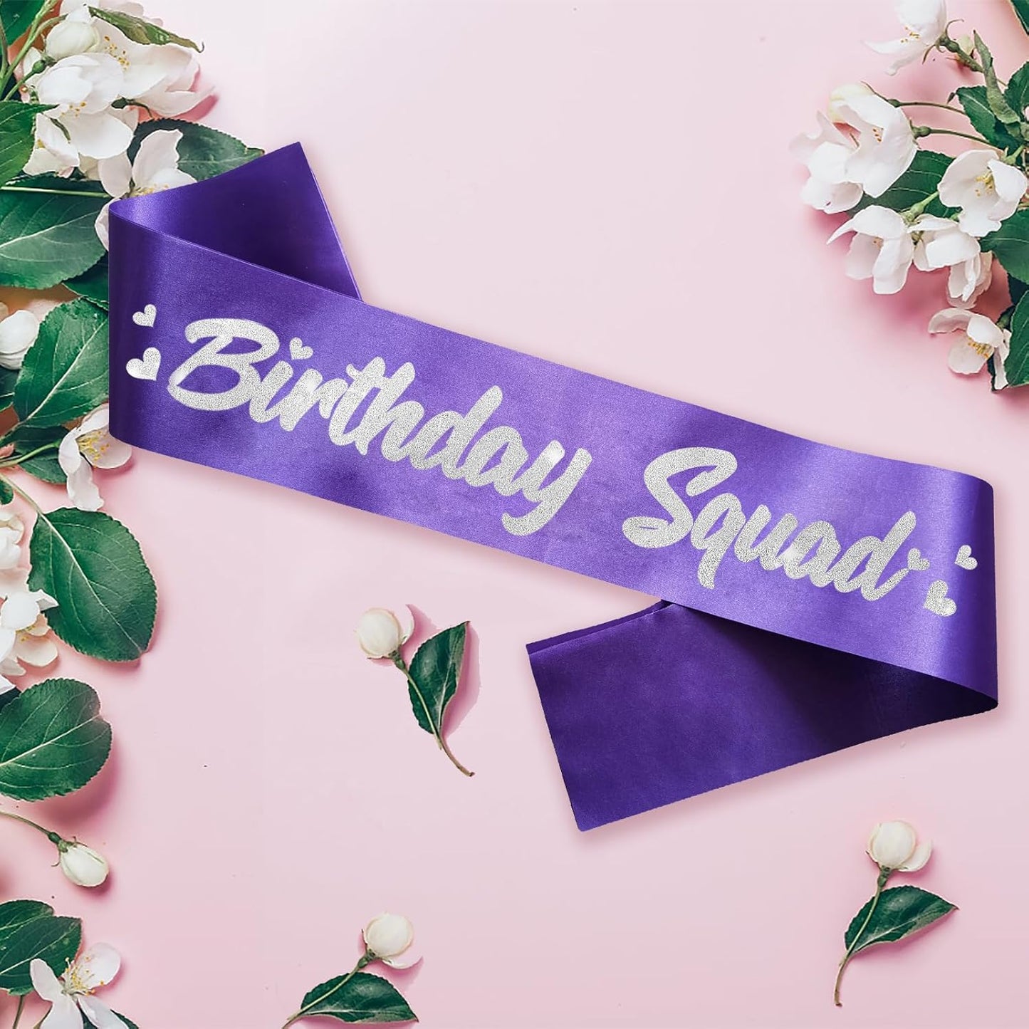 6 Pieces Birthday Squad Sash Set Purple with Silver Glitter Lettering Birthday Sash for Women Funny Party Favors Decorations for Sweet 16 18th 21st 25th 30th 40th 50th or Other Bday