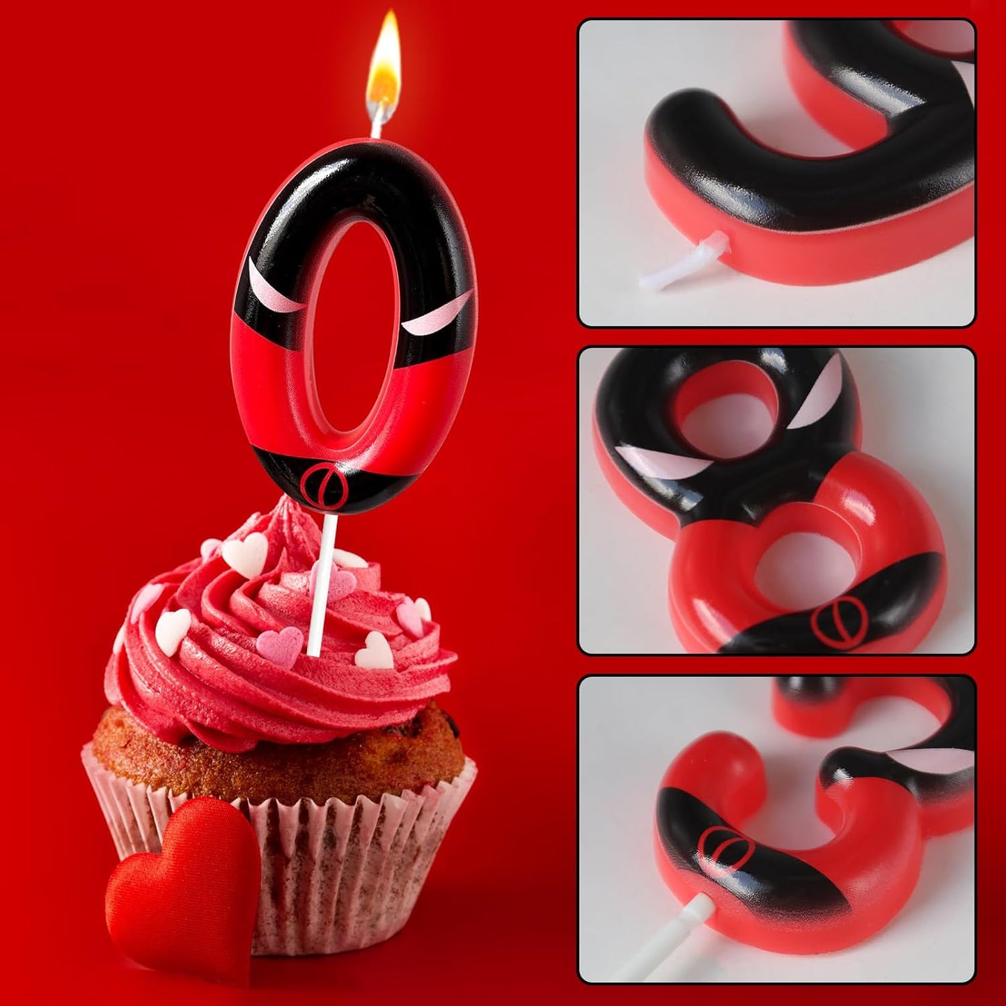 Black Red Mask Number 0 Birthday Candles - Comic Themed Cake Topper for Birthday Decorations Supplies, 0 Candle Party Favors (Number 0)