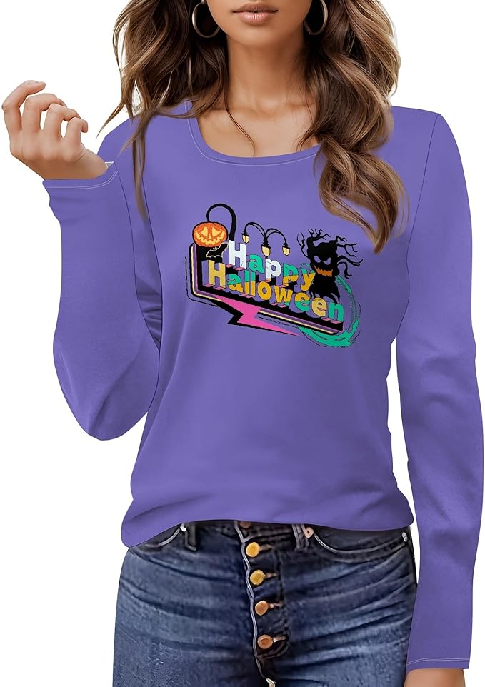 Halloween Sweatshirt Loose Fit U-Neck Spooky Graphic Sweatshirts Fall Halloween Costumes For Holiday Party 2025