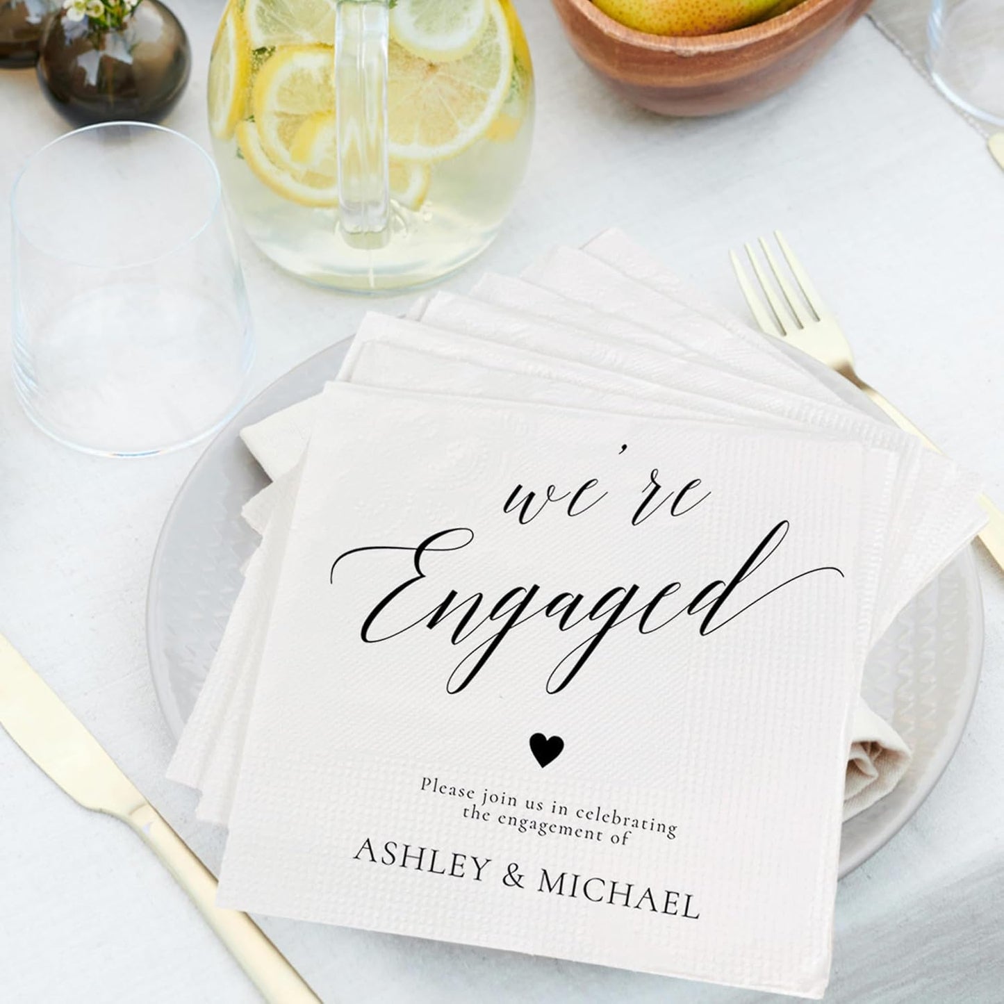 Luxury Custom Pack 15pcs We're Engaged Wedding Napkins, Engagement Decorations for Party, Custom Wedding Napkins, Engaged Party Napkins, Engagement Beverage Cocktail Luncheon Dinner Napkins 5