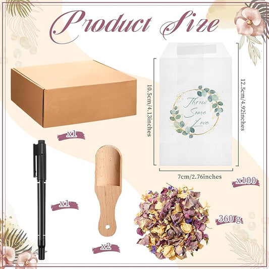 330g Biodegradable Flower Petals 100 Pcs Wedding Confetti Bags Real Dried Flowers Petals Jasmine, Lavender & Rose Mix Petal for Flower Girls to Throw Wedding Decor & Send off Ideas